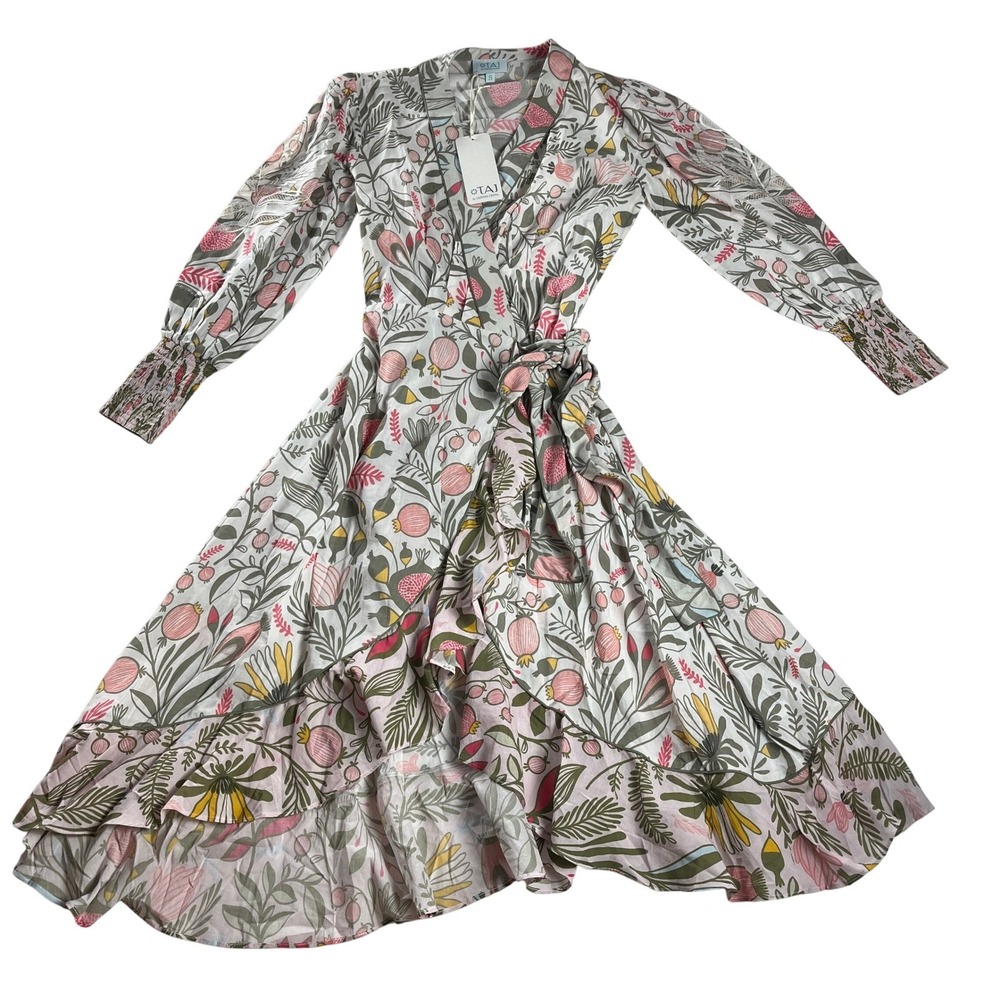 TAJ Sabrina‎ Crippa NWT Wrap Maxi Dress Embroidered Cottagecore S